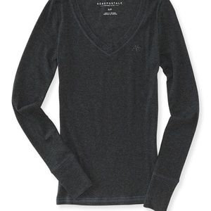 Aeropostale Grey Ribbed V-neck